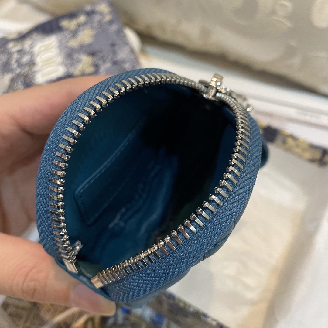 Luxury DiorDETACHABLE CARO ROUND COIN PURSE DEEP OCEAN BLUE CANNAGE CALFSKIN