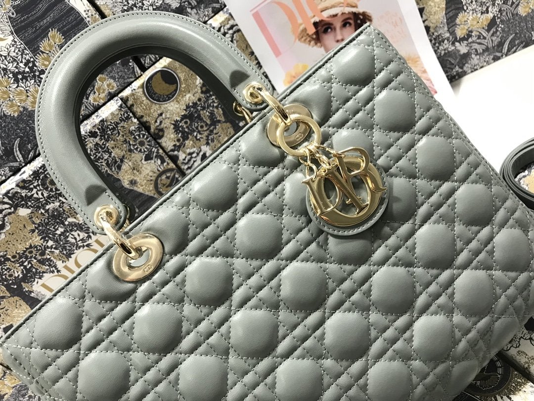 Luxury DiorLARGE LADY BAG 32CM GRAY CANNAGE LAMBSKIN