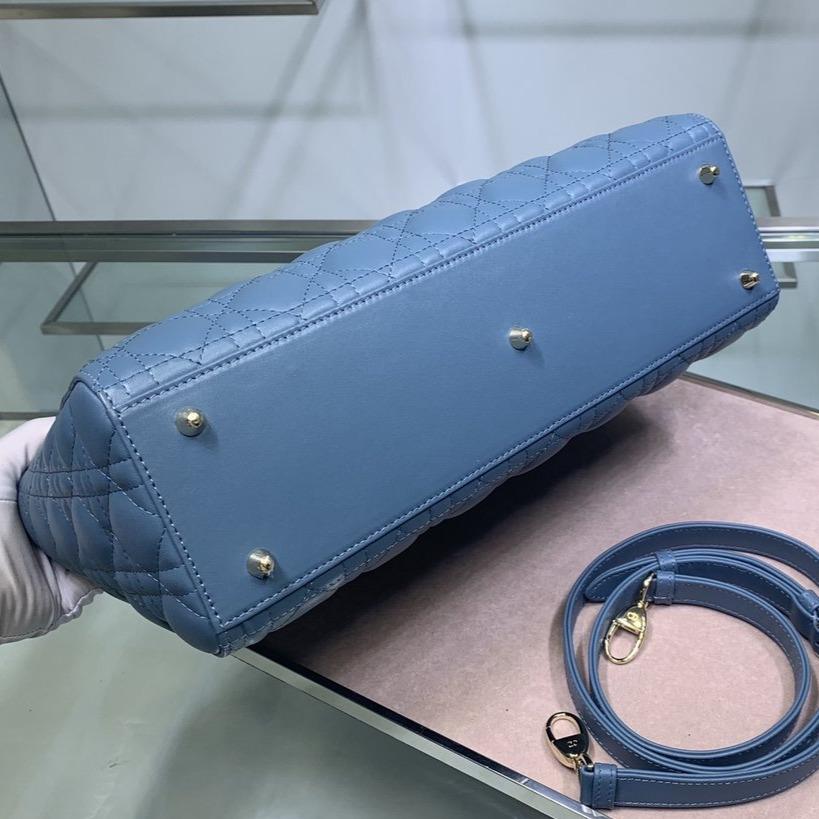 Luxury DiorLARGE LADY BAG 32CM BLUE CANNAGE LAMBSKIN