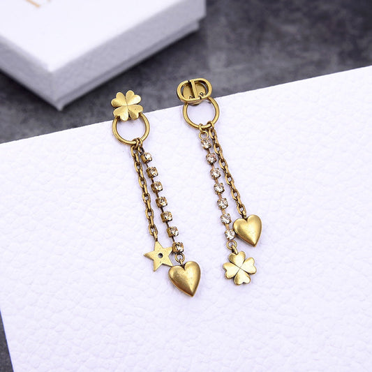 Luxury DiorHEART CLOVER STAR EARRINGS GOLD