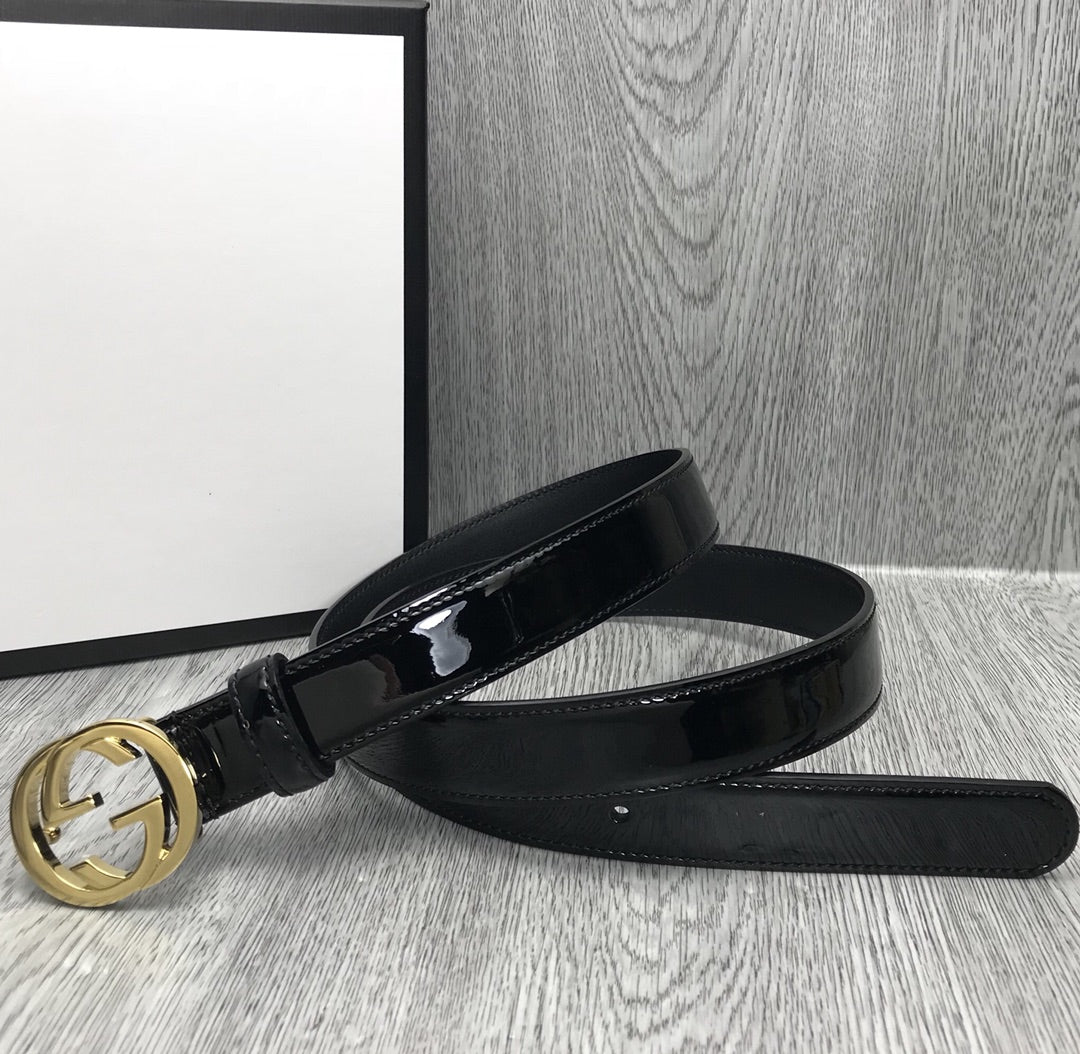 Luxury Gucci GG BELT INTERLOCKING G BUCKLE 25MM BLACK LEATHER