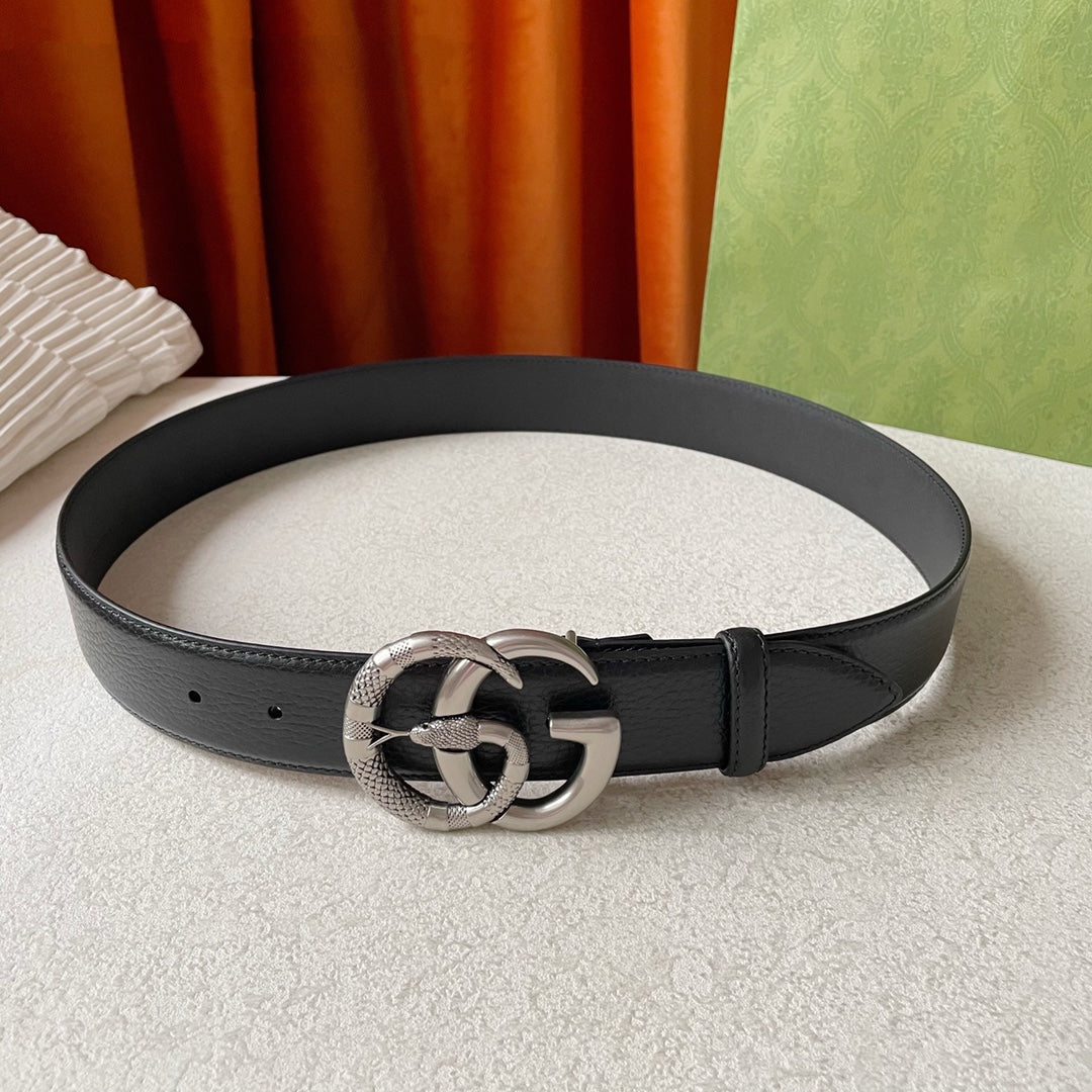 Luxury Gucci GG BELT DOUBLE G SERPENTI BUCKLE BLACK LEATHER