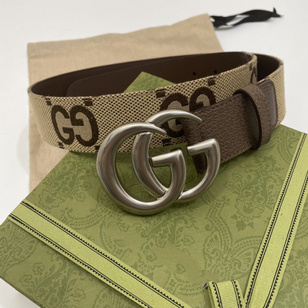Luxury Gucci GG BELT 40MM SILVER BUCKLE BEIGE CANVAS