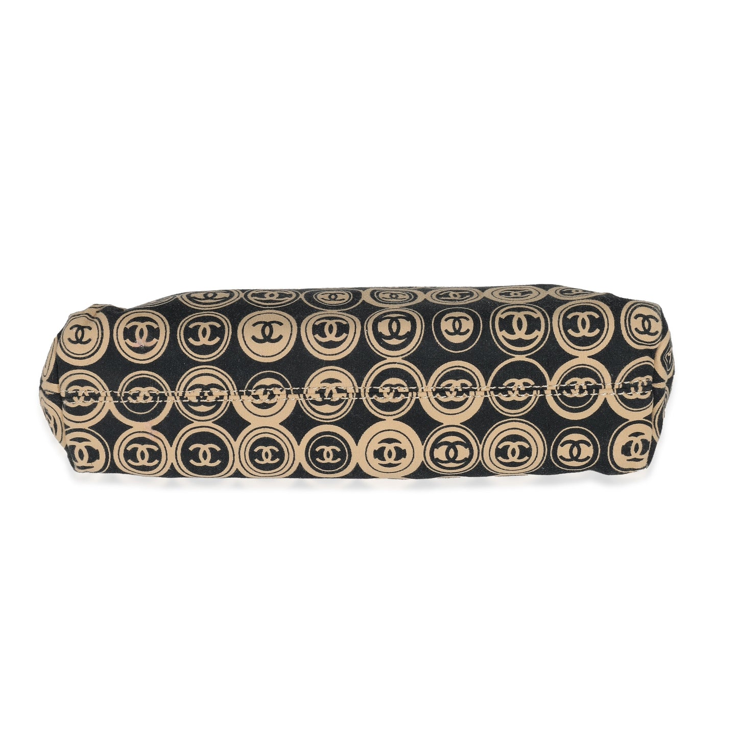 CHANEL Black Beige Canvas CC Logo Clutch