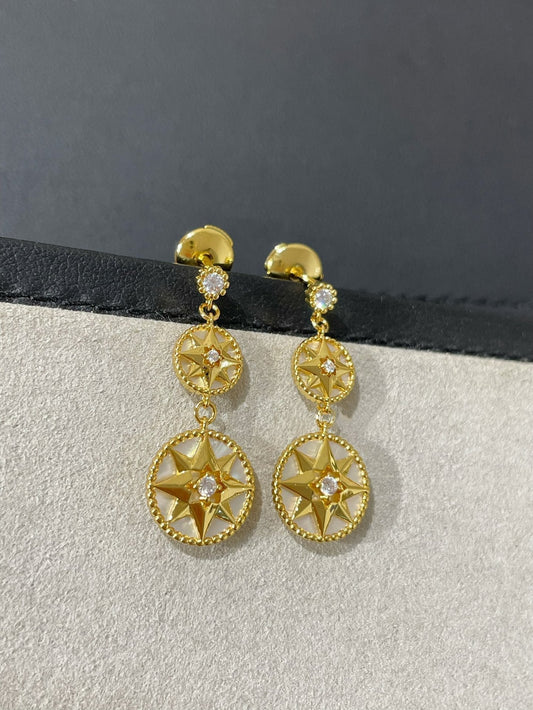 Luxury DiorLUCKY STAR GOLD DIAMOND MOP 3 MOTIF DROP EARRINGS