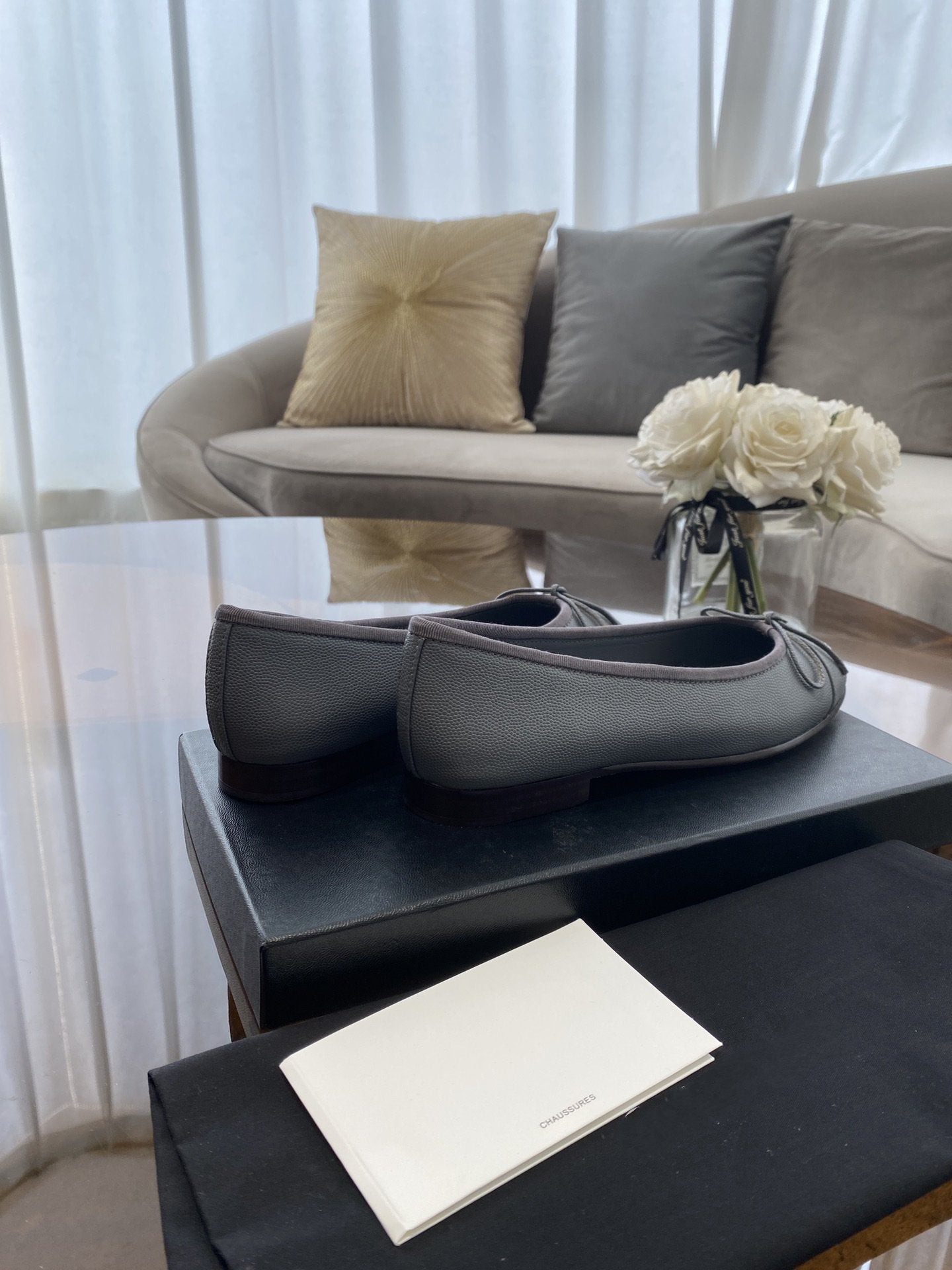 Luxury Chanel ballet flats grey grained calfskin