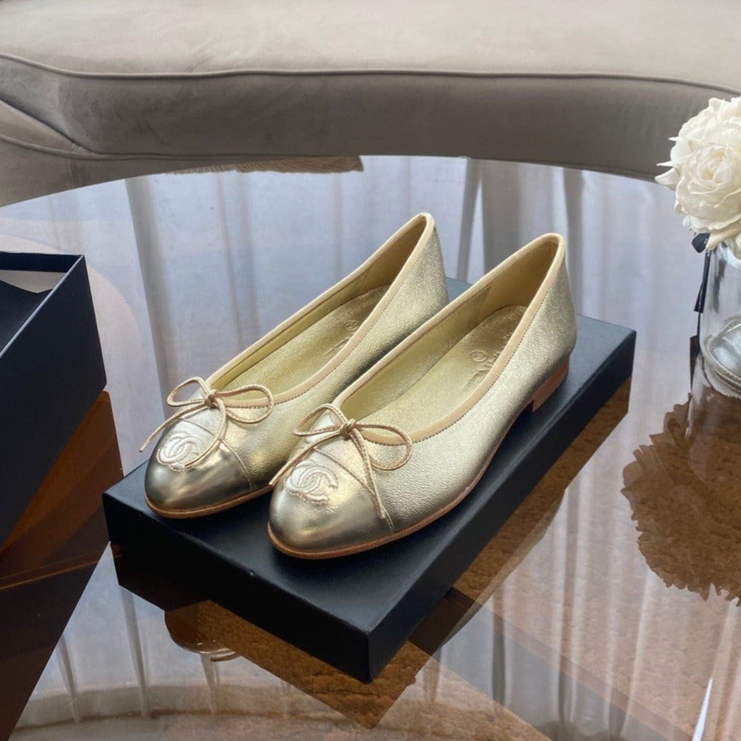 Luxury Chanel ballet flats light gold lambskin