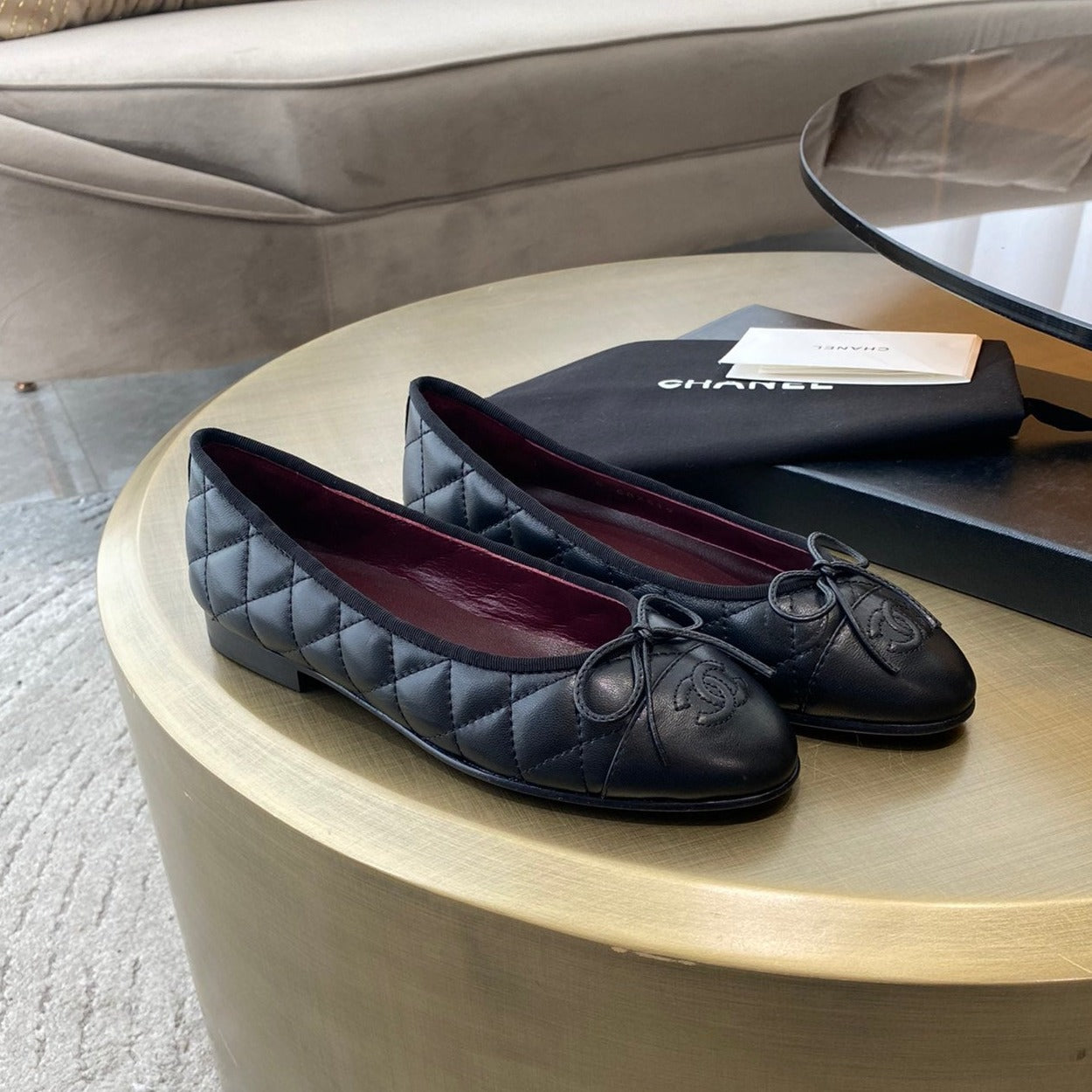 Luxury Chanel ballet flats black quilted lambskin