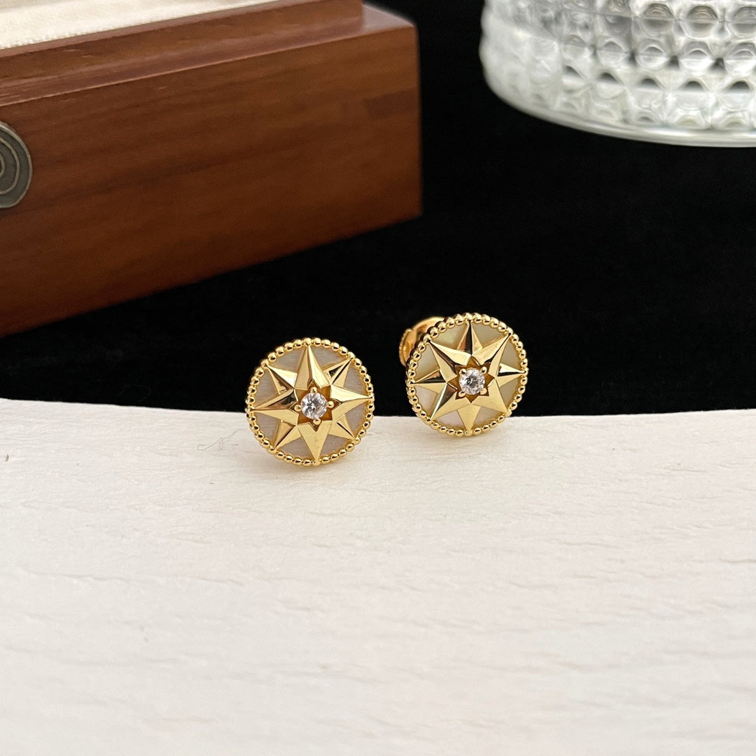Luxury DiorROSE DE VENTS GOLD DIAMOND STUD EARRINGS