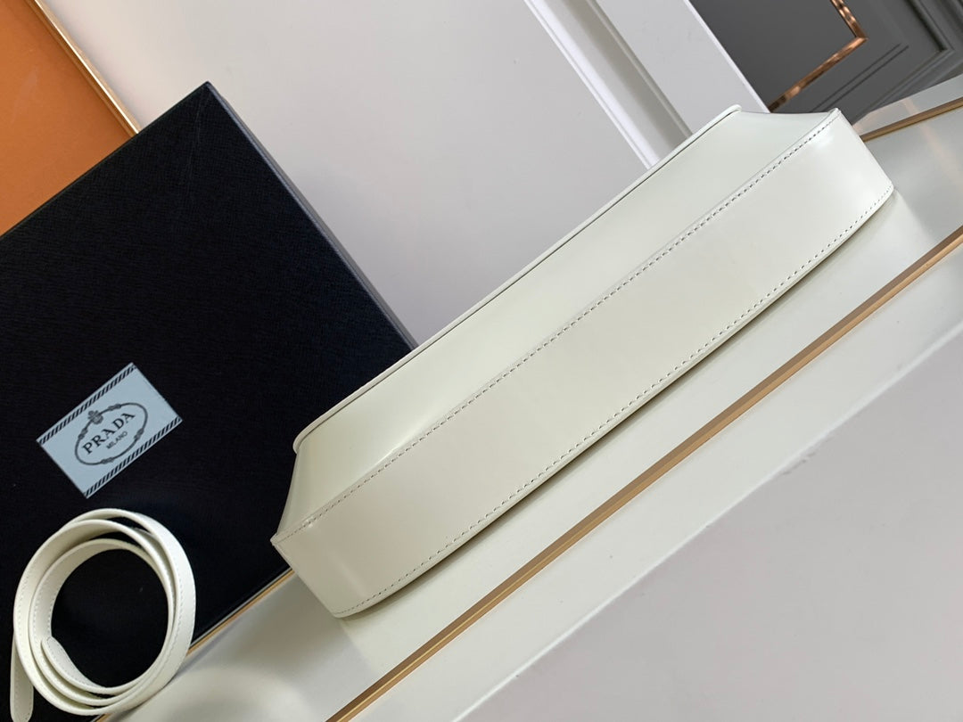 Luxury PradaCLEO 30 WHITE BRUSHED LEATHER SHOULDER BAG