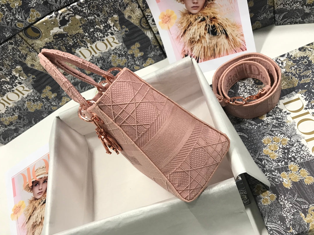 Luxury DiorMEDIUM LADY D-LITE 24 PINK CANNAGE EMBROIDERY