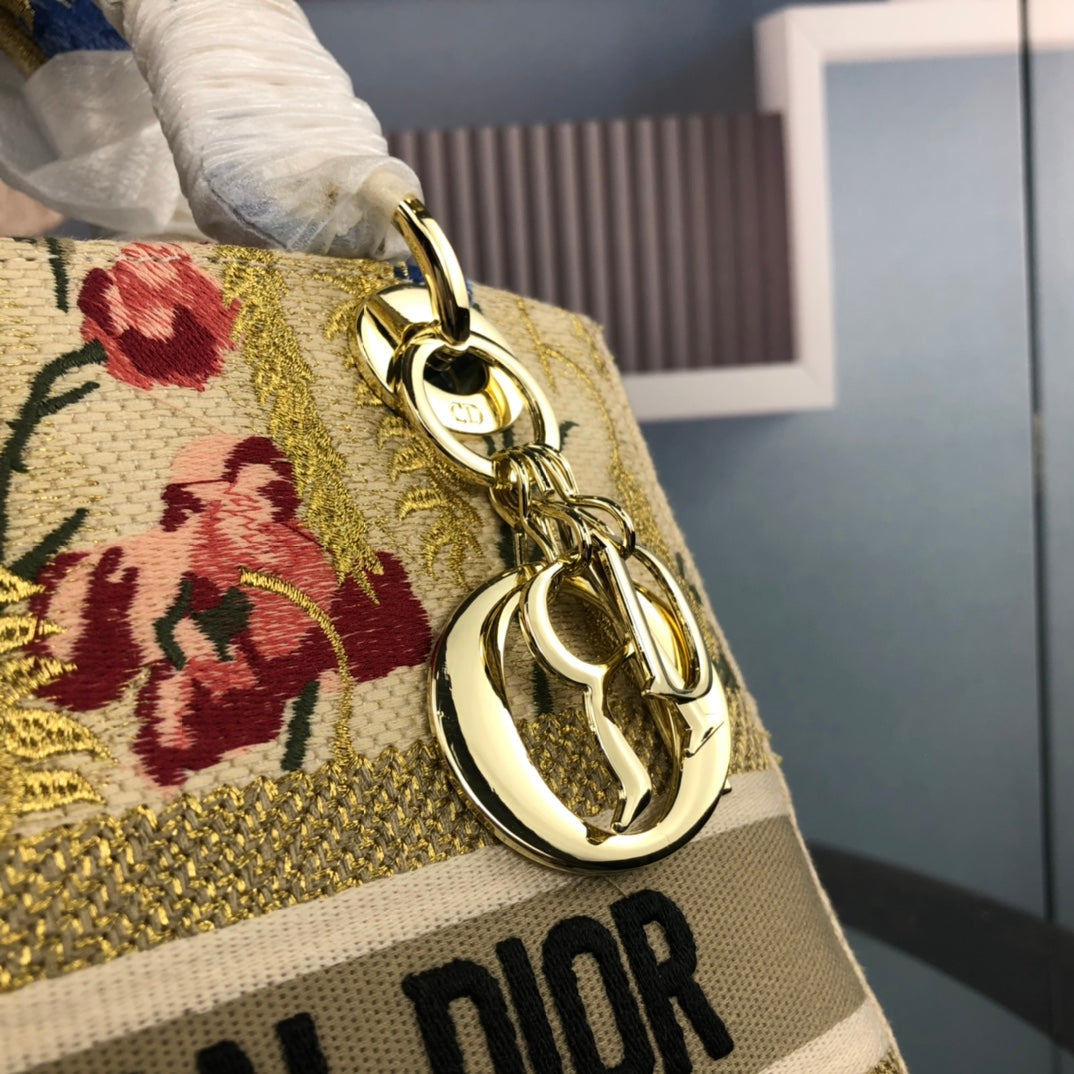 Luxury DiorMEDIUM LADY D-LITE 24 YELLOW MULTI COLOR PAISLEY EMBROIDERY