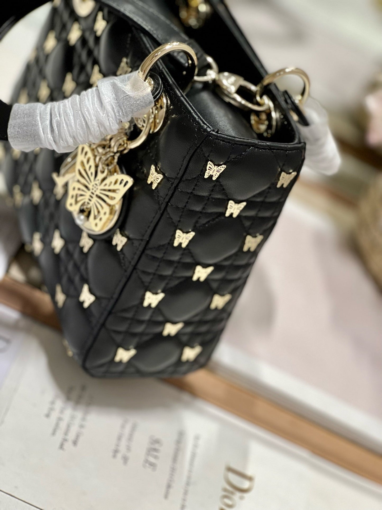 Luxury DiorSMALL LADY 20 BUTTERFLY STUD BLACK LAMBSKIN