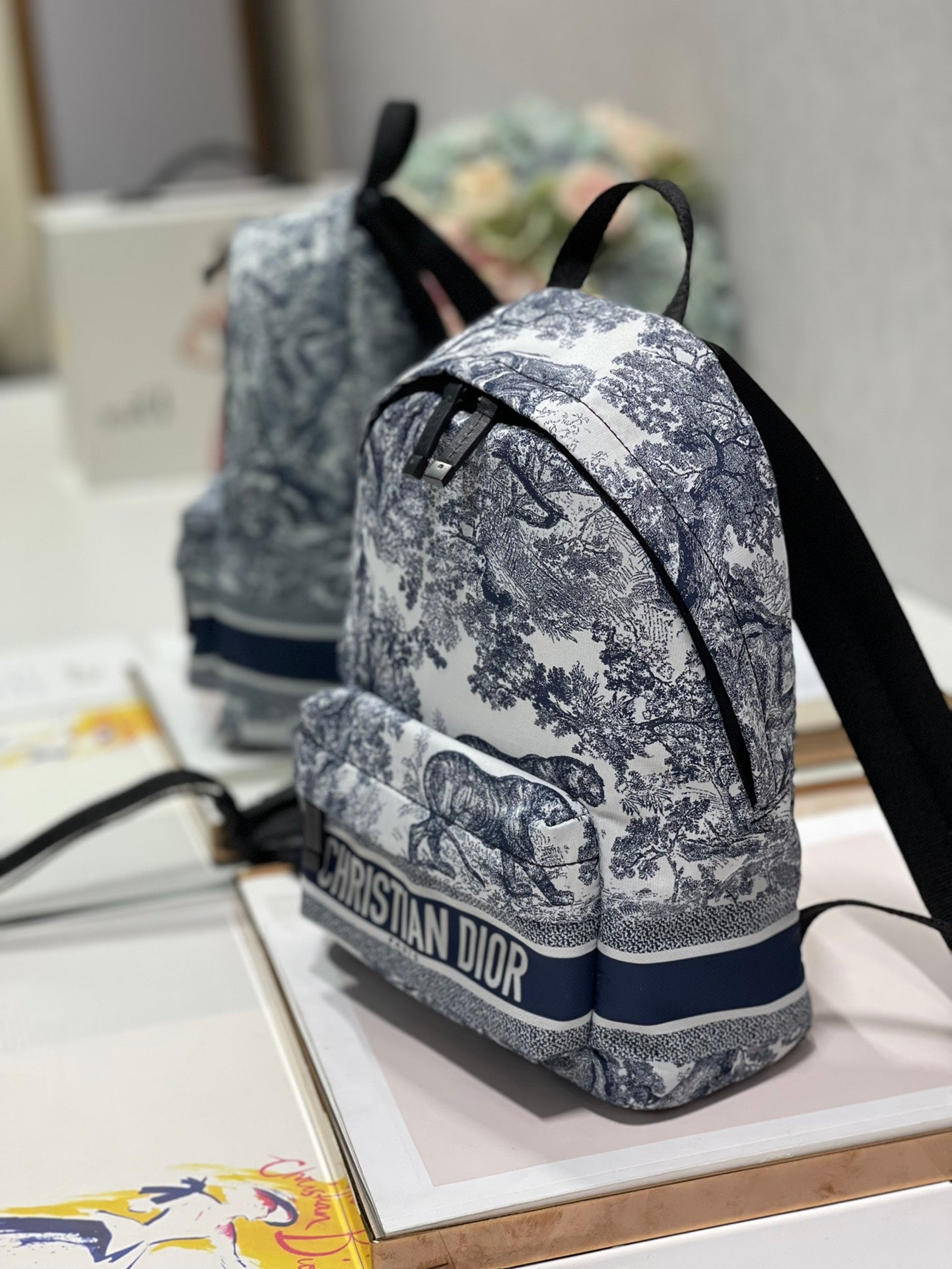 Luxury DiorTRAVEL BACKPACK 20CM WHITE BLUE OBLIQUE JACQUARD