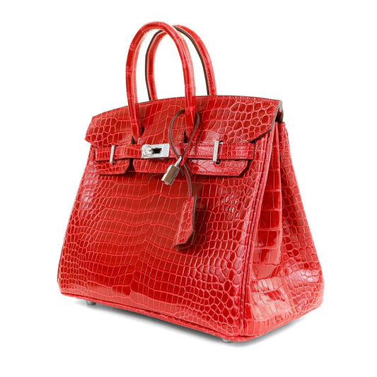 Luxury Hermes 25cm Braise Red Crocodile Birkin w/ Diamond White Gold Hardware