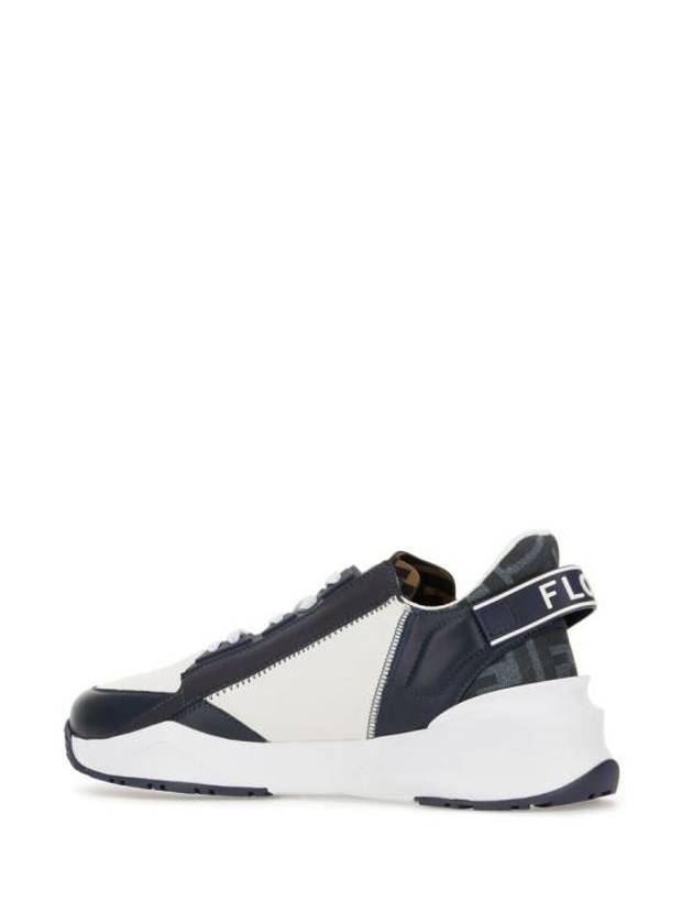 Luxury Fendi Flow FF Jacquard Leather Running Low Top Sneakers Blue
