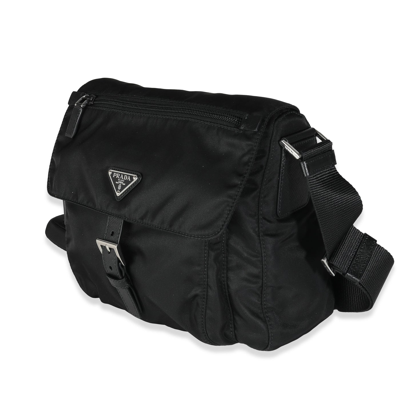Luxury PradaBlack Re-Nylon Front Pocket Shoulder Bag