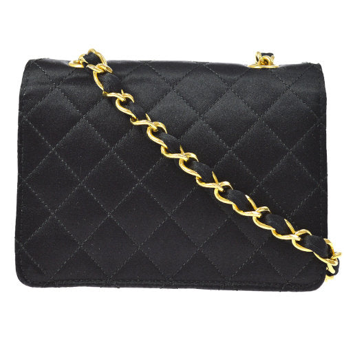Luxury Chanel 1989-1991 Straight Flap Bag Micro Black Satin