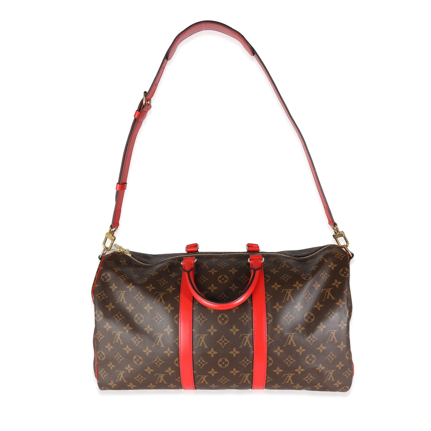 Louis Vuitton Red Monogram Macassar Canvas Keepall Bandouliere 50