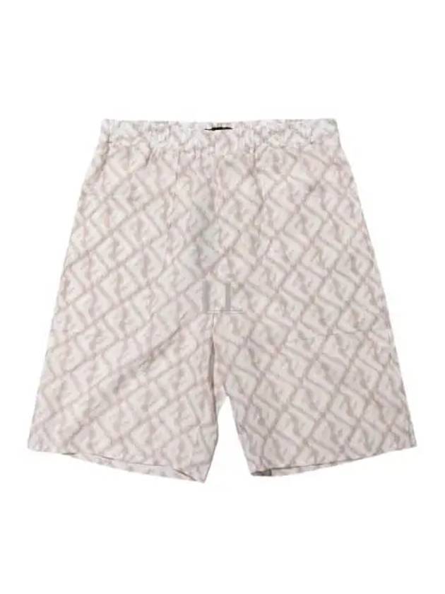 Luxury Fendi Logo Monogram Linen Bermuda Shorts Beige