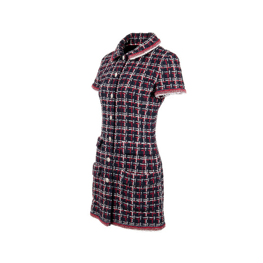 Chanel Size 36 Tweed Short-Sleeve Mini Dress Viscose Navy/ Multicolour