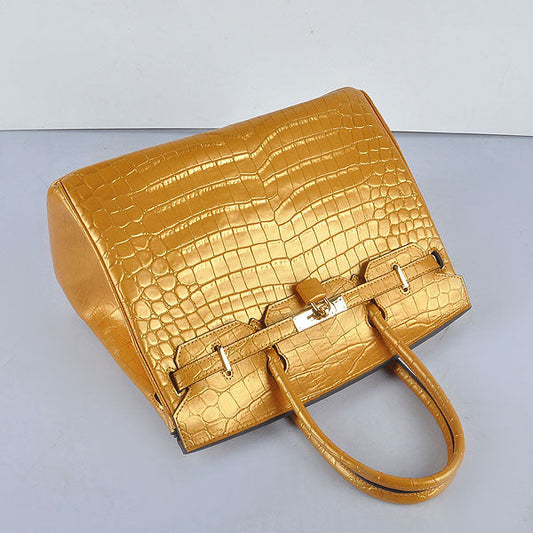 Luxury Hermes Birkin 35cm 6089 New Golden Crocodile Vein Handbags Gold