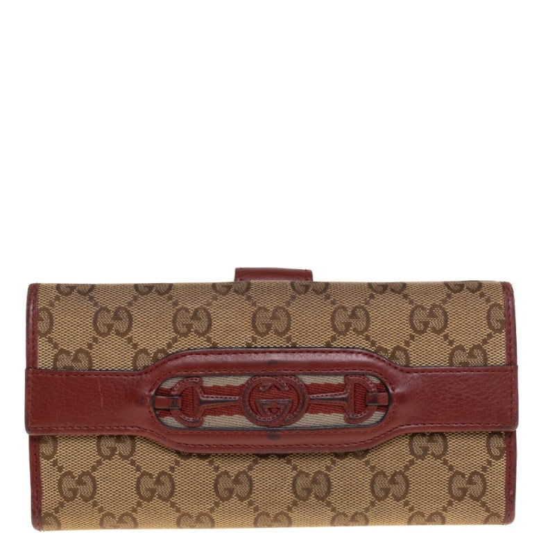 Luxury Gucci Trending 2025 Beige/Copper GG Canvas and Leather Flap Continental Wallet