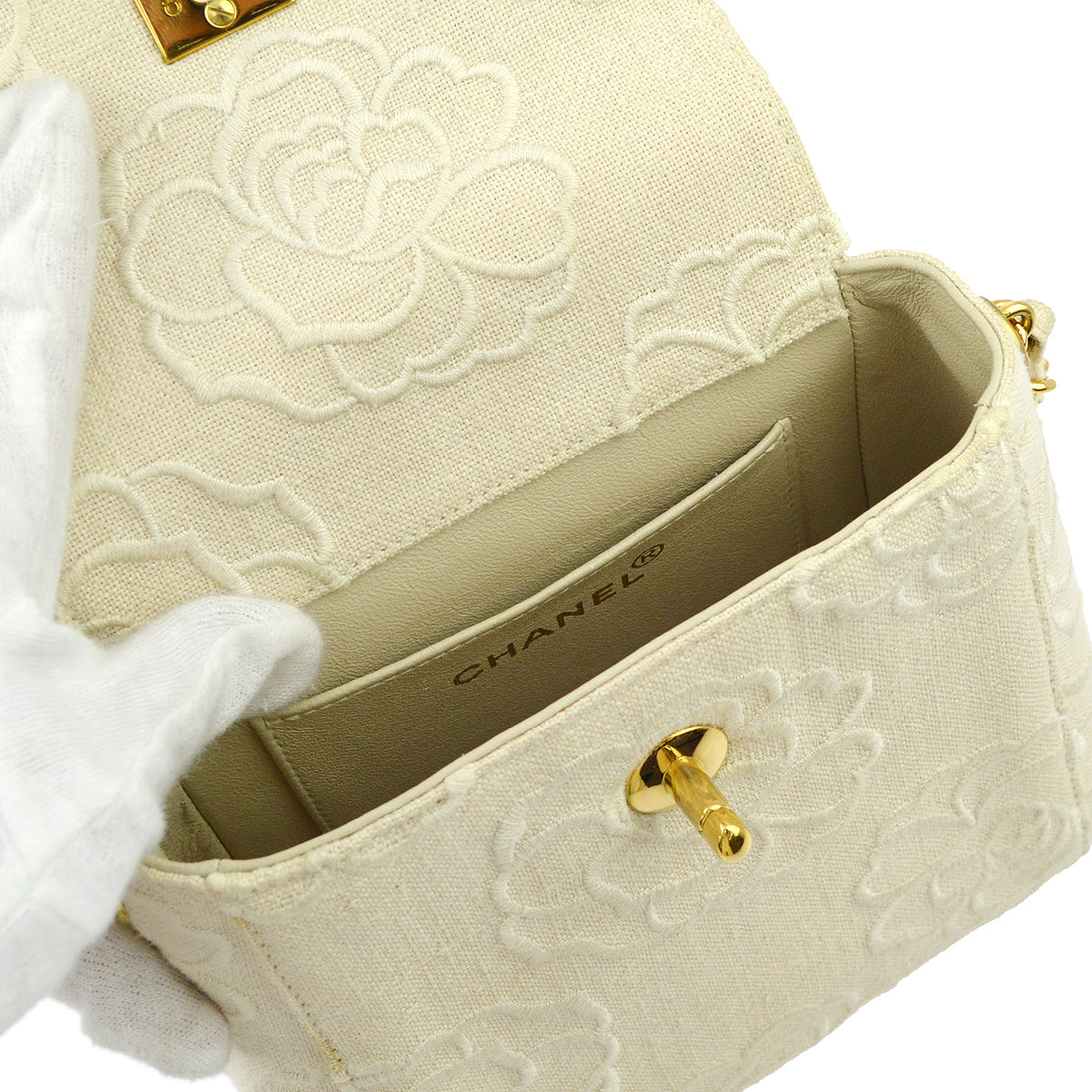 Luxury Chanel * White Canvas Camellia Straight Flap Handbag