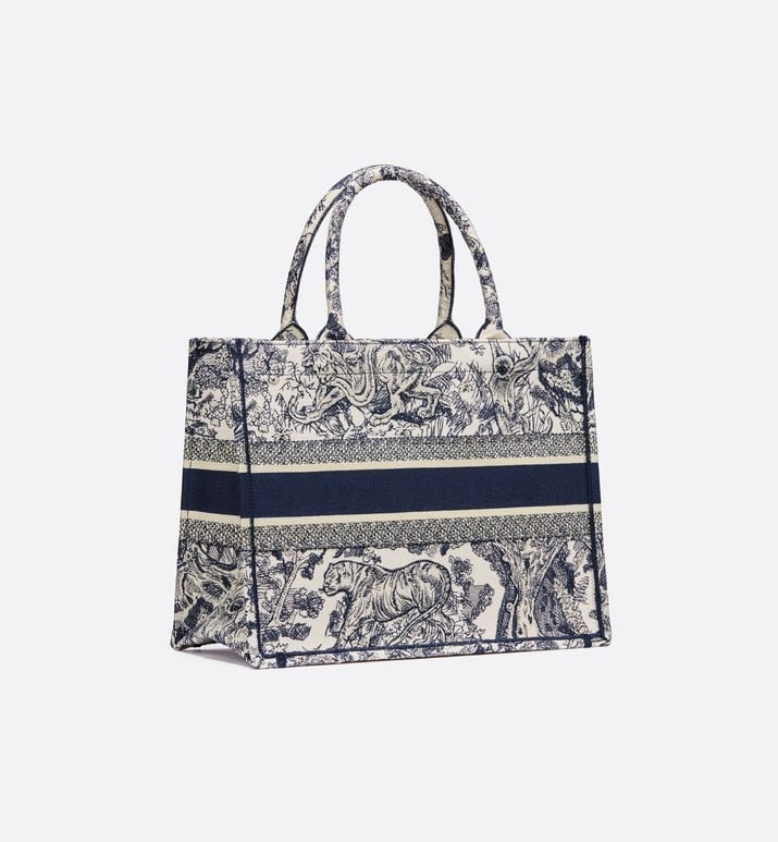 Medium Luxury Dior Book Tote Ecru and Blue Toile de Jouy Embroidery