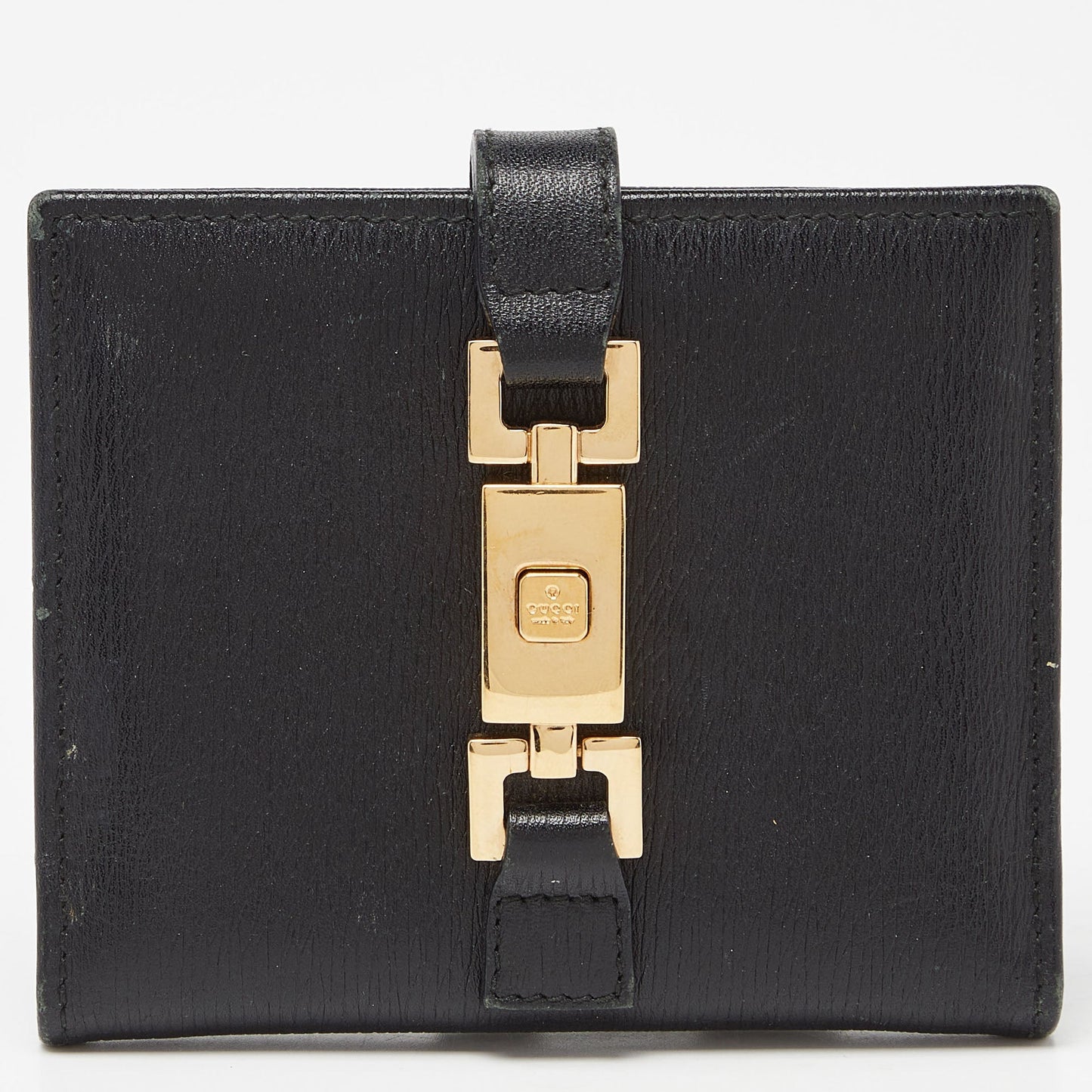 Luxury Gucci Trending 2025 Black Leather Jackie Compact Wallet