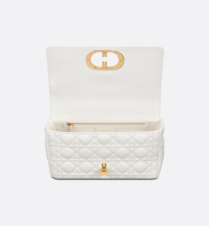 Small Luxury Dior Caro Bag Ivory Supple Cannage Calfskin