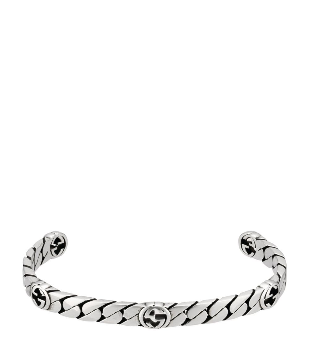 Luxury Gucci GG SILVER INTERLOCKING OPEN BRACELET