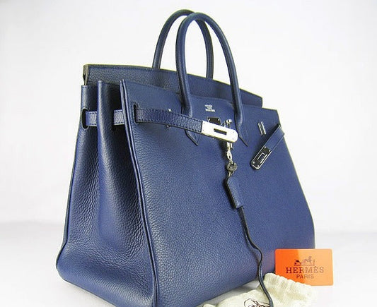 Luxury Hermes Birkin 35cm Togo Leather Handbags 6099 Dark Blue Silver
