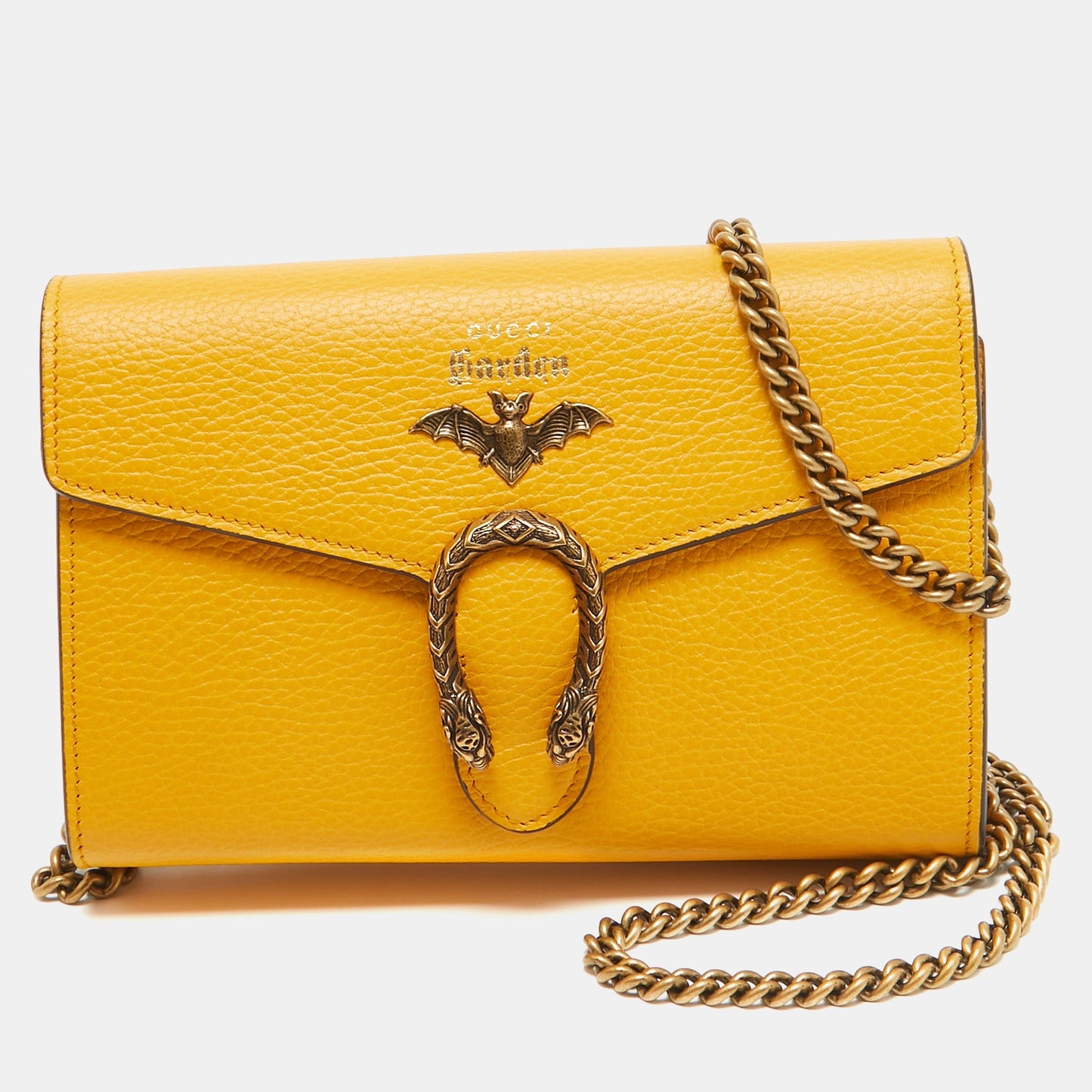 Luxury Gucci Trending 2025 Mustard Leather Garden Bat Dionysus Wallet On Chain