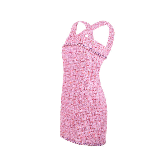 Chanel Size 34 22P Tweed Mini Dress Cotton/Polyester Light Purple / Pink