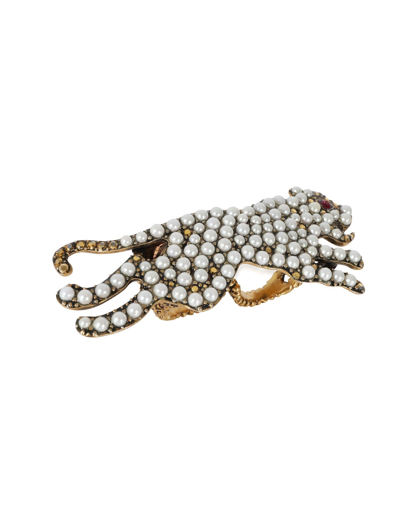 Luxury Gucci Trending 2025 Faux Pearl & Strass Double Finger Panther Cocktail Ring