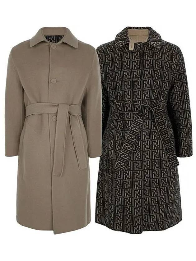 Luxury Fendi FF Logo Reversible Single Coat Beige