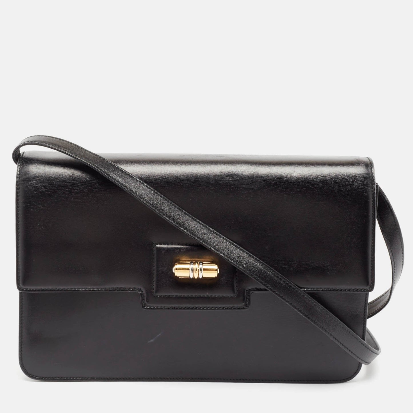 Luxury Gucci Trending 2025 Black Glossy Leather Turnlock Flap Shoulder Bag