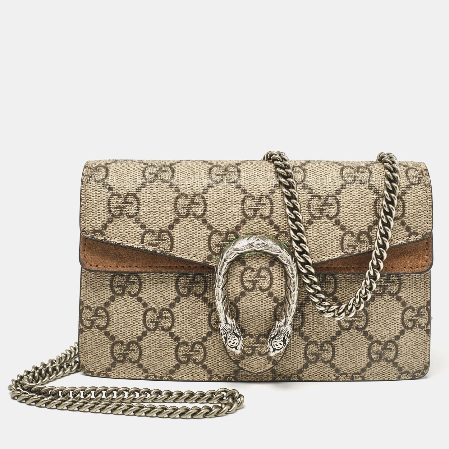 Luxury Gucci Trending 2025 Beige Coated Canvas and Suede Super Mini Dionysus Crossbody Bag
