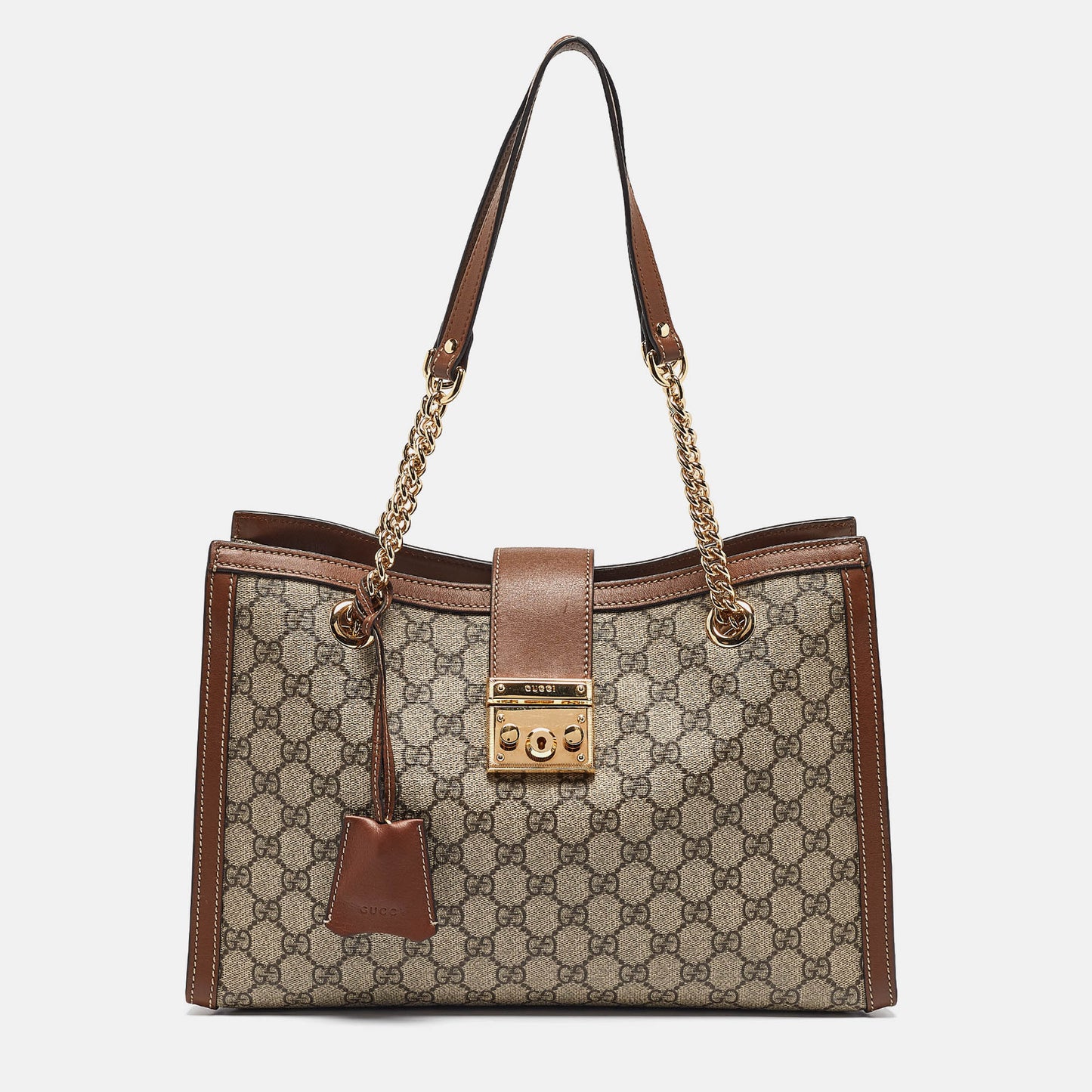 Luxury Gucci Trending 2025 Brown/Beige GG Supreme Canvas Medium Padlock Shoulder Bag