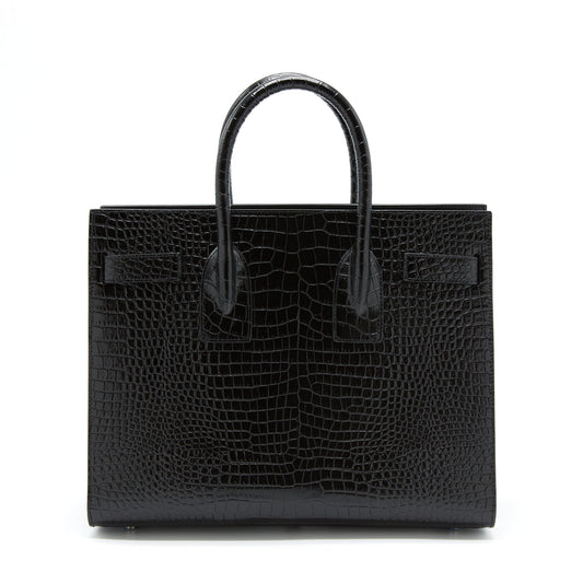 Saint Laurent/ YSL Sac De Jour Crocodile Embossed Black SHW