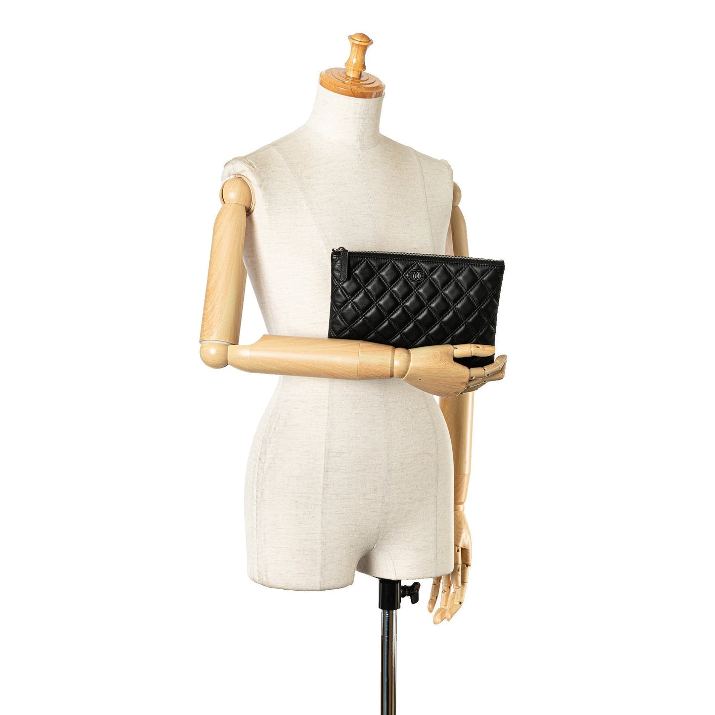 CHANEL Lambskin Double Stitch Cosmetic Case Clutch Bag