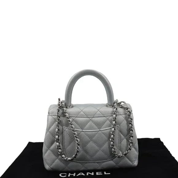 Luxury Chanel Coco Extra Mini Top Handle Iridescent Caviar Leather Crossbody Bag Light Blue