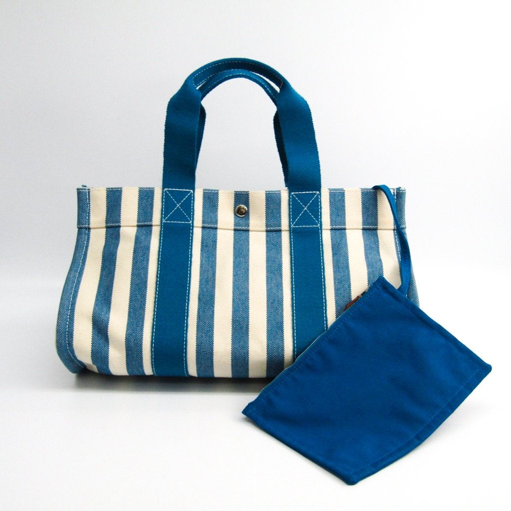 Luxury Hermes Blue and White Canvas Cannes MM Tote (SHA16580)