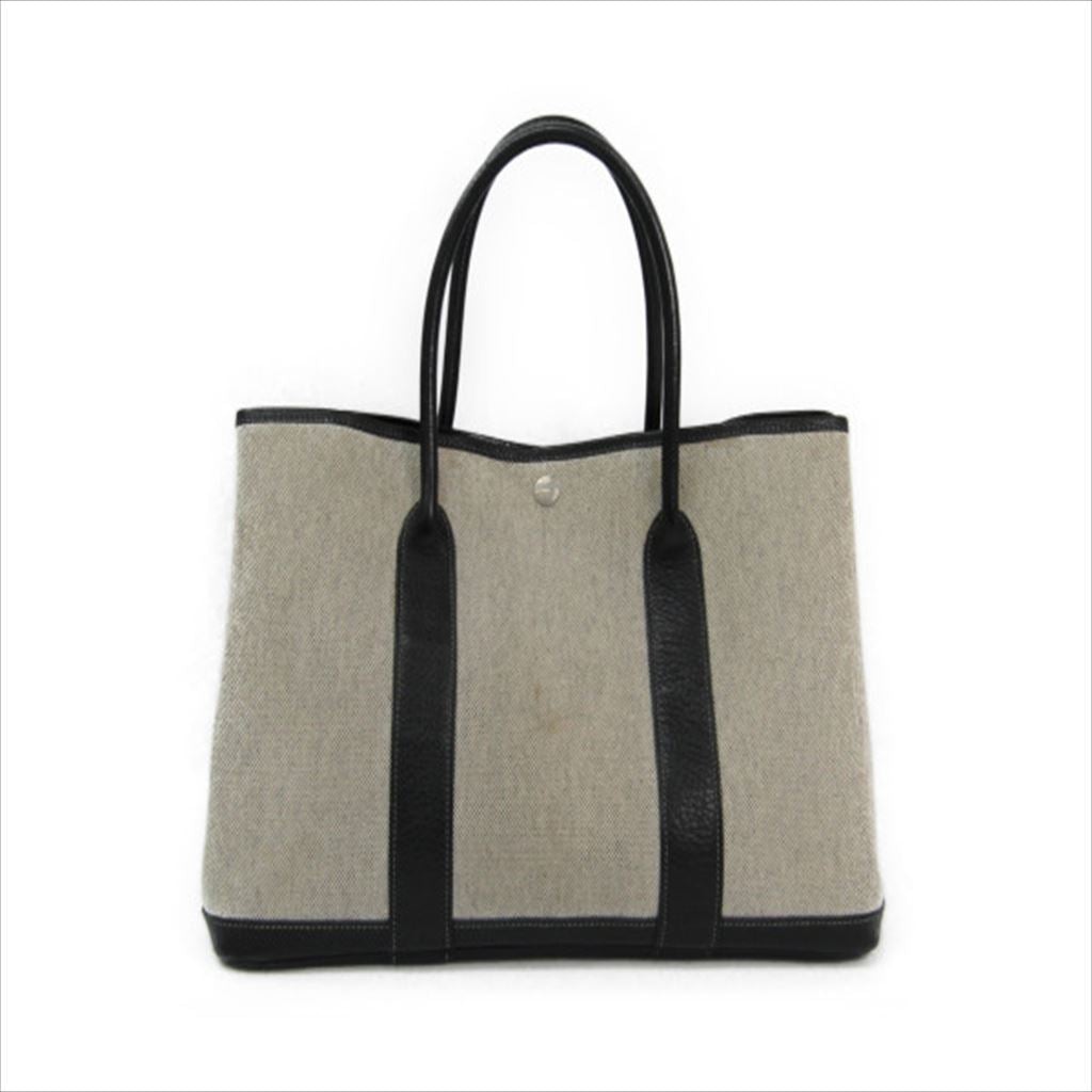 Luxury Hermes Gray/Black Canvas Garden Party 36 Tote (SHA11239)