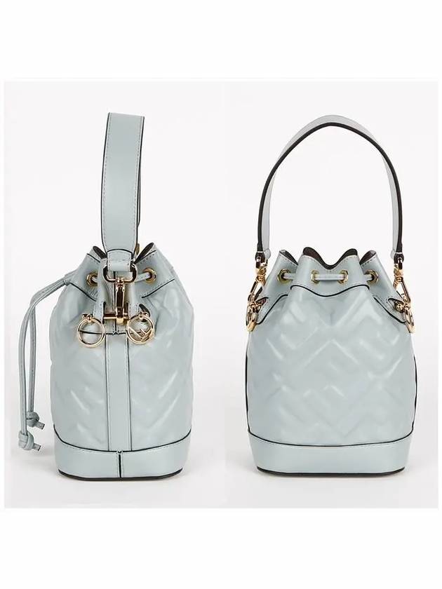 Luxury Fendi Mon Tresor FF Motif Leather Mini Bucket Bag Light Blue