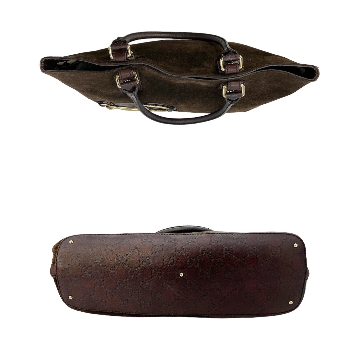 Luxury Gucci Suede Hasler Horsebit Tote