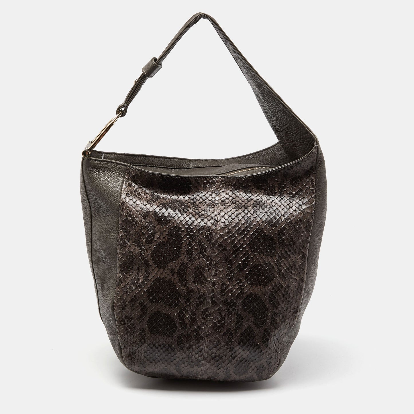 Luxury Gucci Trending 2025 Grey Leather and Python Medium Greenwich Hobo
