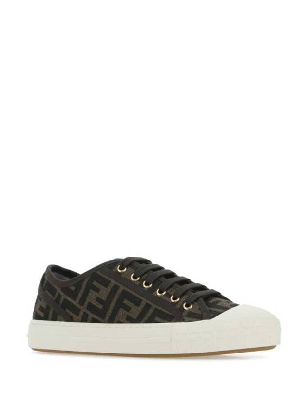 Luxury Fendi Domino FF Fabric Low Top Sneakers Brown