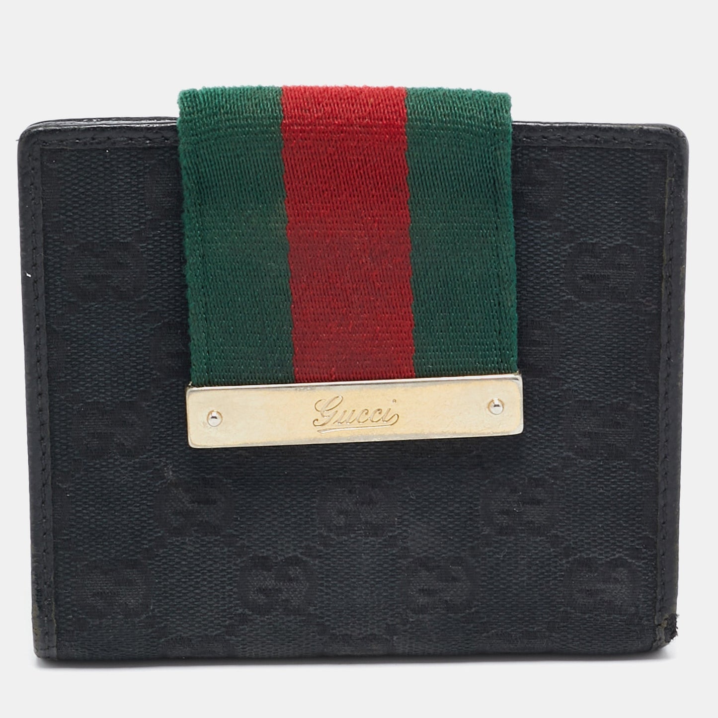 Luxury Gucci Trending 2025 Black GG Canvas and Leather Web Flap French Wallet